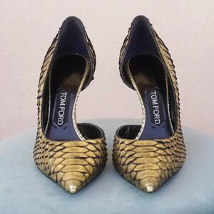 SUPER RARE Tom Ford Gold Snakeskin Pumps